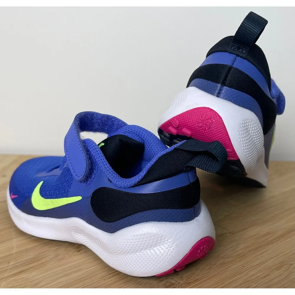 00459 - Kids Nike Revolution Ultramarine/Lime Sneakers‎ Toddler Size 9C
